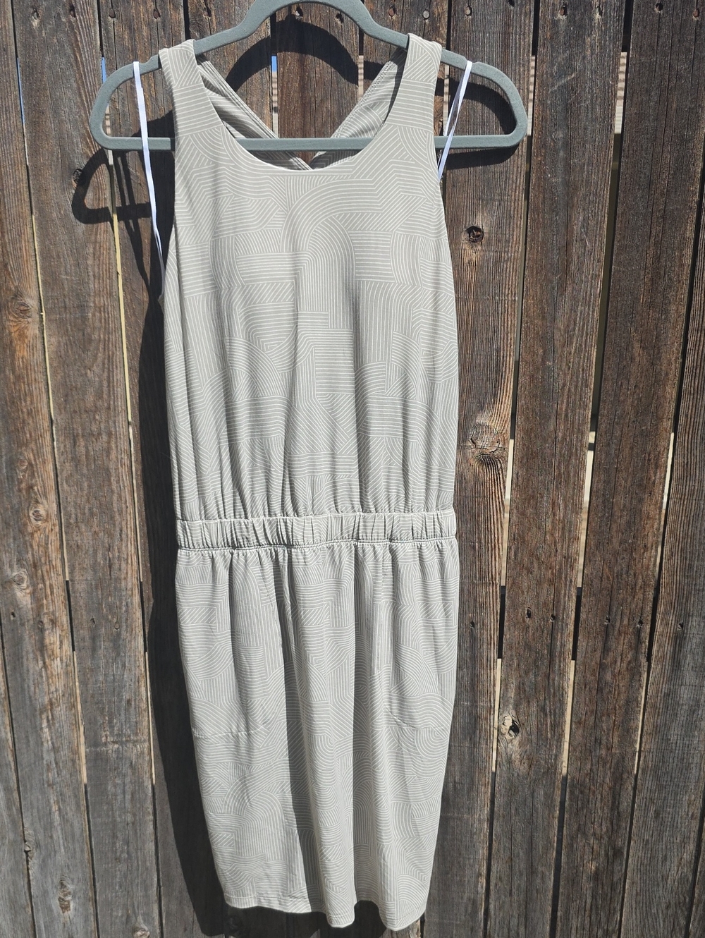 Prana Sage Green Athletic Sleeveless Kamen Dress with White Lined Patterns